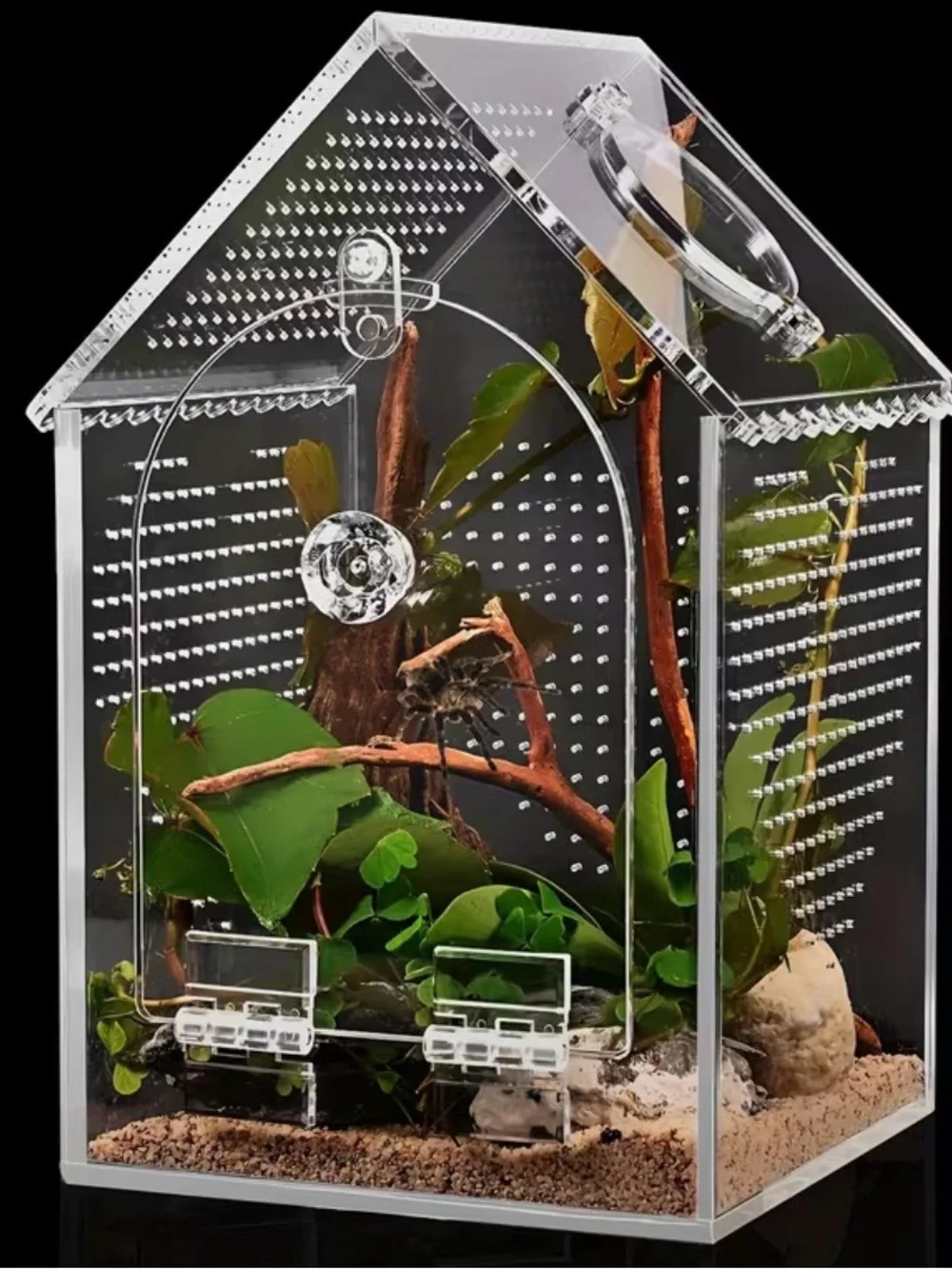 PET HOUSE Acrylic Terrarium Habitat with Rock Decor USB Dimmable Light & Heater